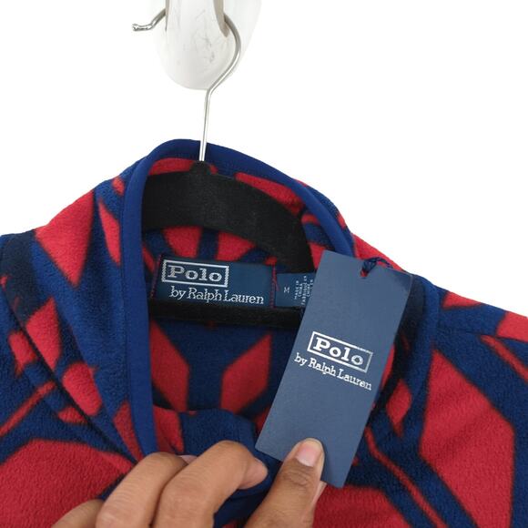 Polo Ralph Lauren Men M Fair Isle Brushed Fleece Sweatshirt Red Blue Oversized - Picture 3 of 7